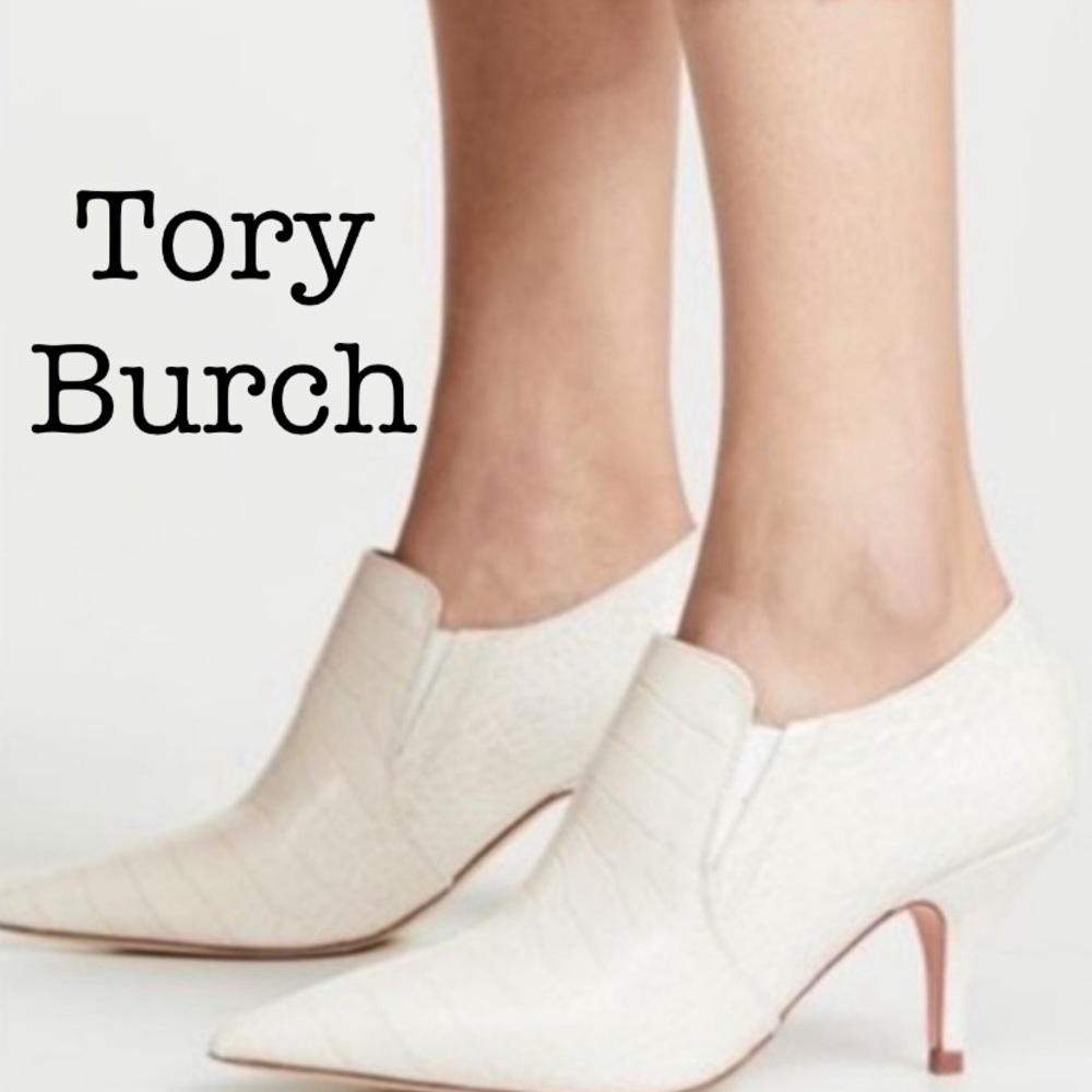 New Tory Burch Georgina Ivory Leather Ankle Booties Size 8